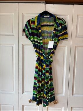 Calvin Klein Multicolor Tie-Dye Midi Dress - Green/Blue/Yellow/Purple